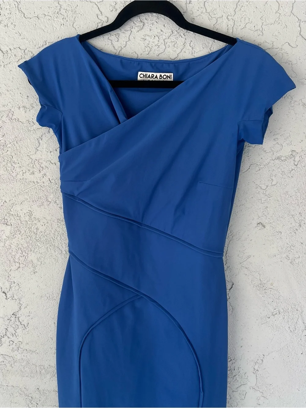 Chiara Boni Bodycon Cobalt Blue Cap Sleeve Mini Cocktail Dress Size 42 US 6